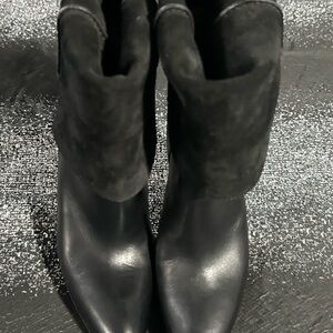 CNC Costume National Black Leather and Suede Fold-Over Ankle Booties